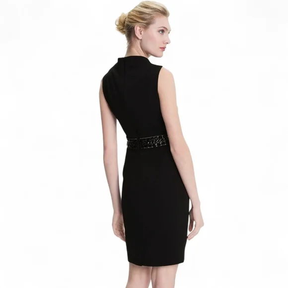 Donna Ricco Black Beaded Waist Sheath Dress Size 6 - Picture 2 of 12